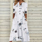 Robe longue décontractée ample à col en V et poches imprimées pour femme
