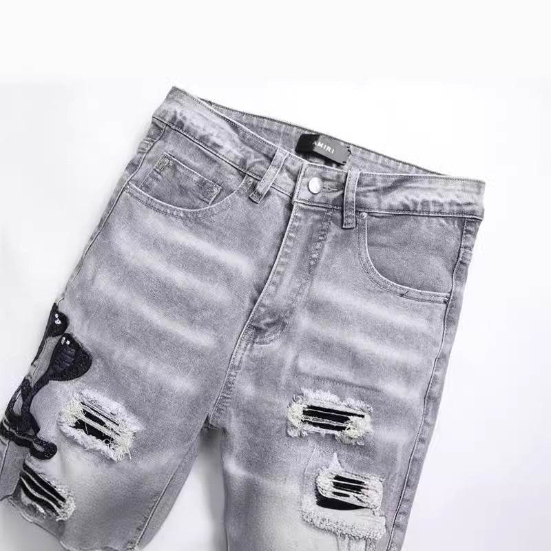 Jean extensible pour homme avec patch brodé Cobra gris tendance - Droxev