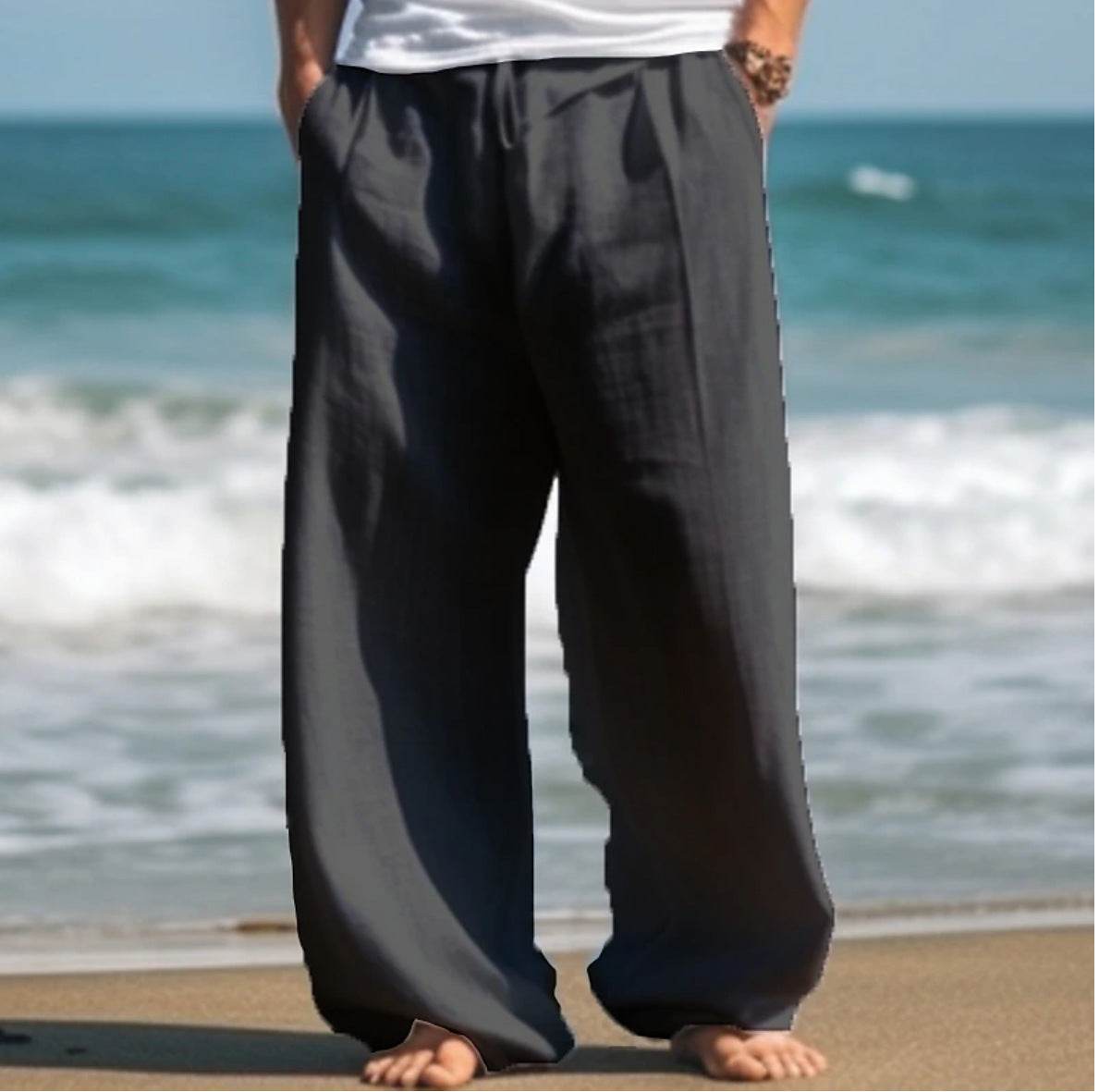 Pantalon décontracté d'extérieur pour la plage, couleur unie, coupe droite - Droxev