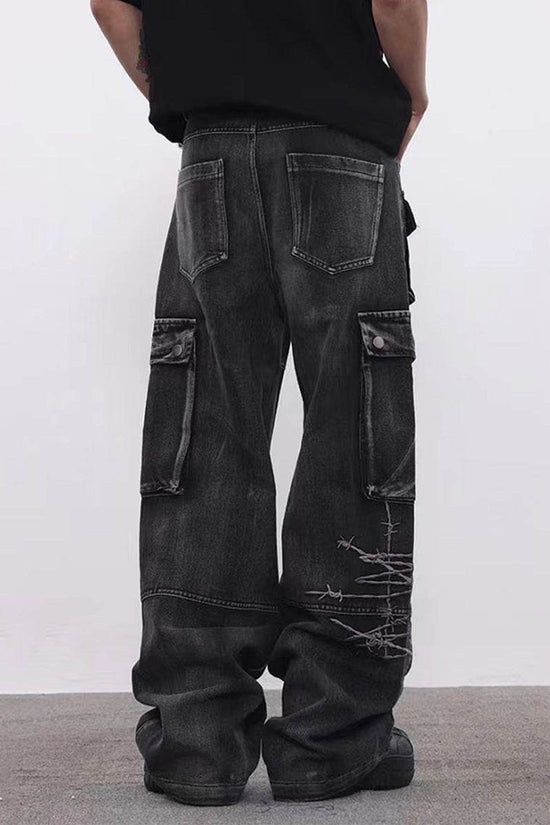 Pantalon ample brodé à jambes larges pour homme - Droxev