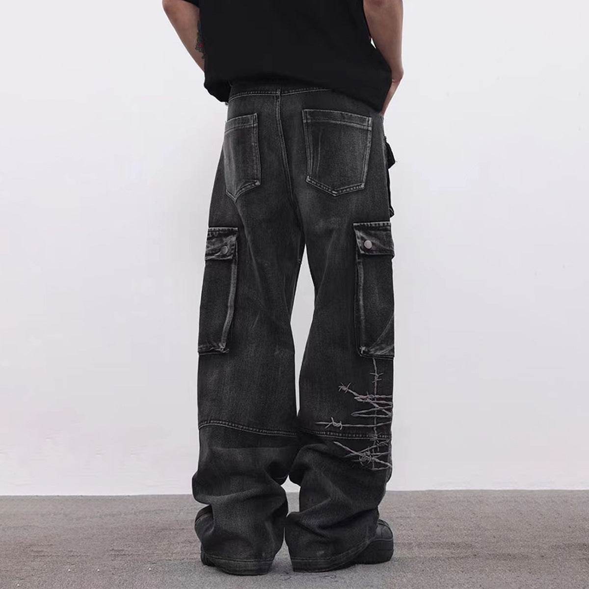 Pantalon ample brodé à jambes larges pour homme - Droxev