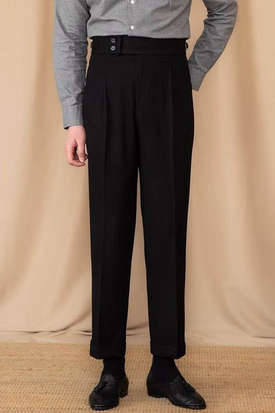 Pantalon de costume décontracté taille haute à boucle réglable pour homme - Droxev