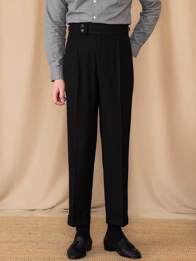 Pantalon de costume décontracté taille haute à boucle réglable pour homme - Droxev