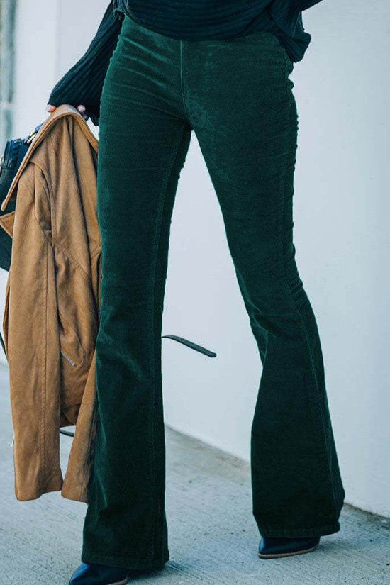 Pantalon slim taille haute uni pour femme, coupe micro évasée - Droxev