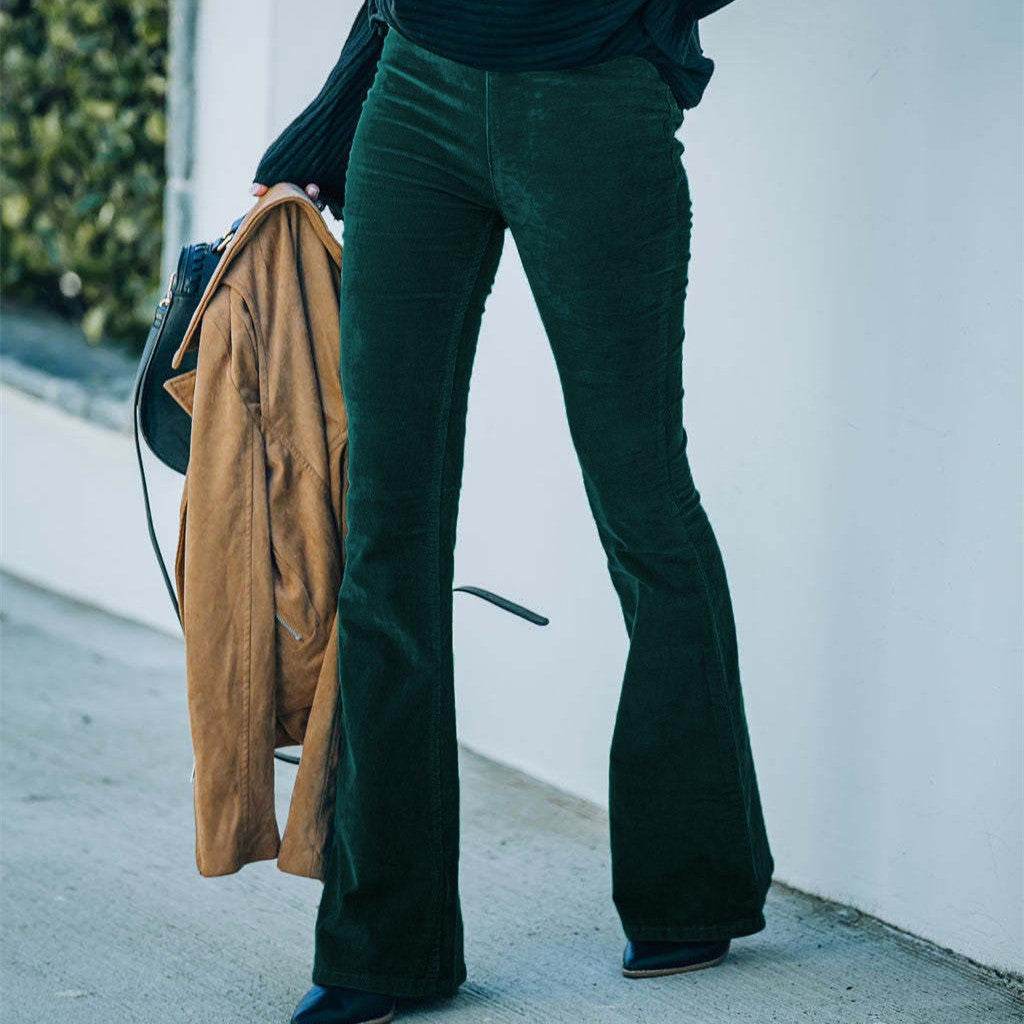 Pantalon slim taille haute uni pour femme, coupe micro évasée - Droxev