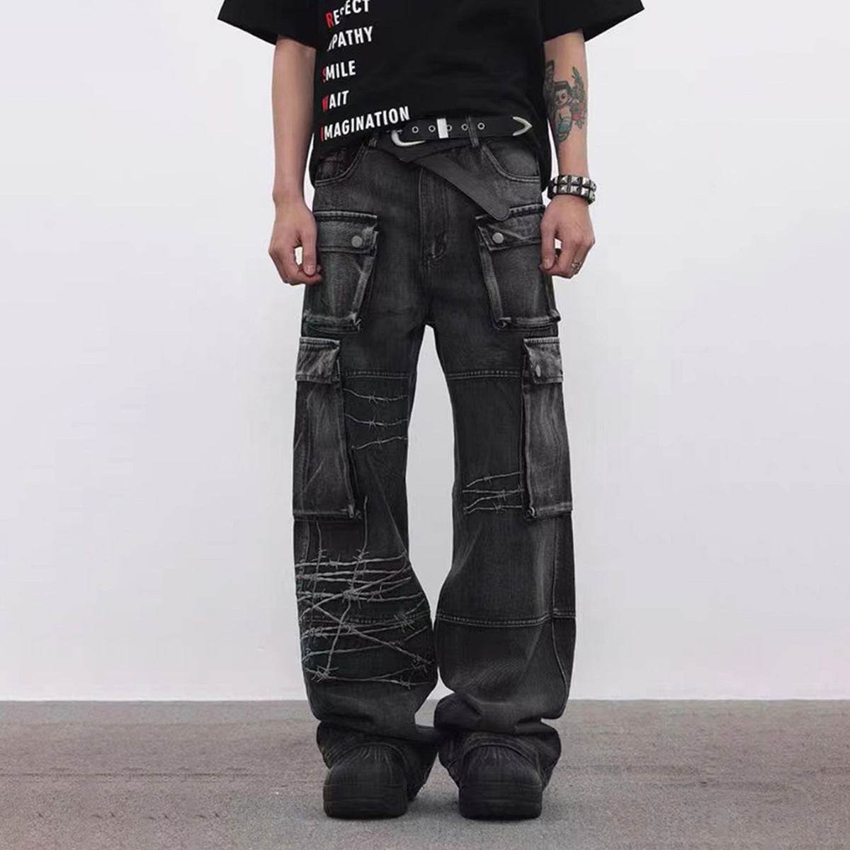 Pantalon ample brodé à jambes larges pour homme - Droxev