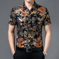 Chemise d'été imprimée à manches courtes pour homme d'âge moyen, en soie glacée extensible, pour loisirs