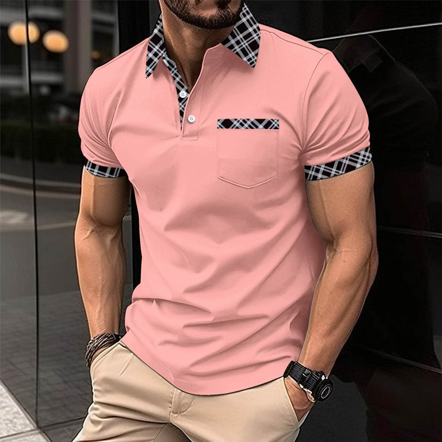 Polos de sport à manches courtes à carreaux assortis aux couleurs européennes et américaines - Droxev