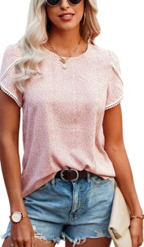 T-shirt à manches courtes et à pois en dentelle - Droxev