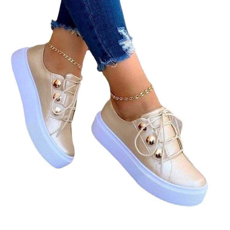 Baskets plates à lacets pour femmes, chaussures décontractées à rivets - Droxev