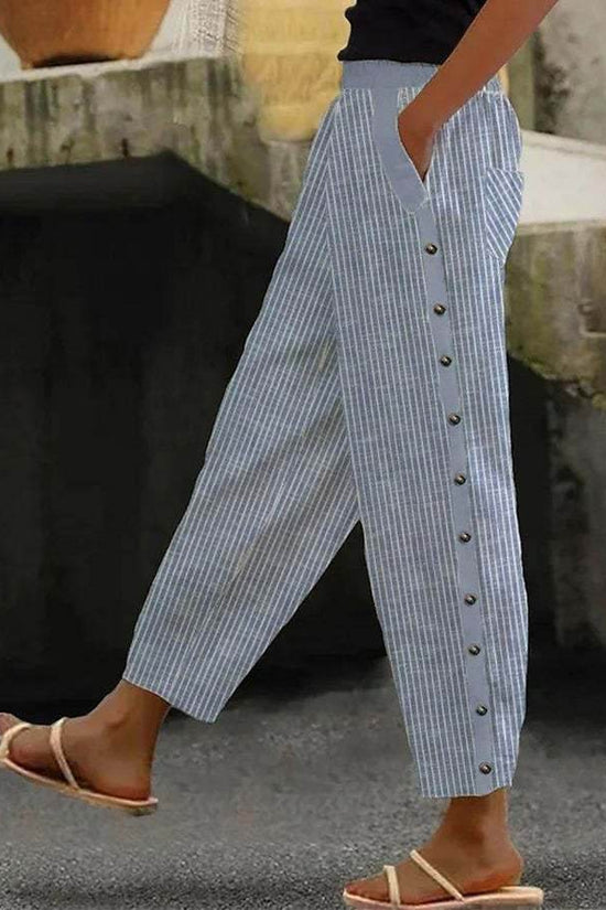 Pantalon décontracté en lin imprimé exquis - Droxev