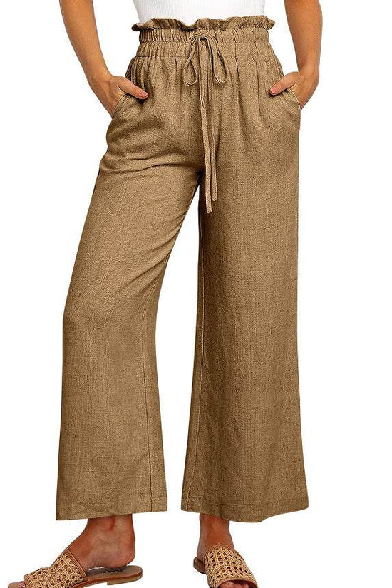 Pantalon large Pantalon court de couleur unie - Droxev