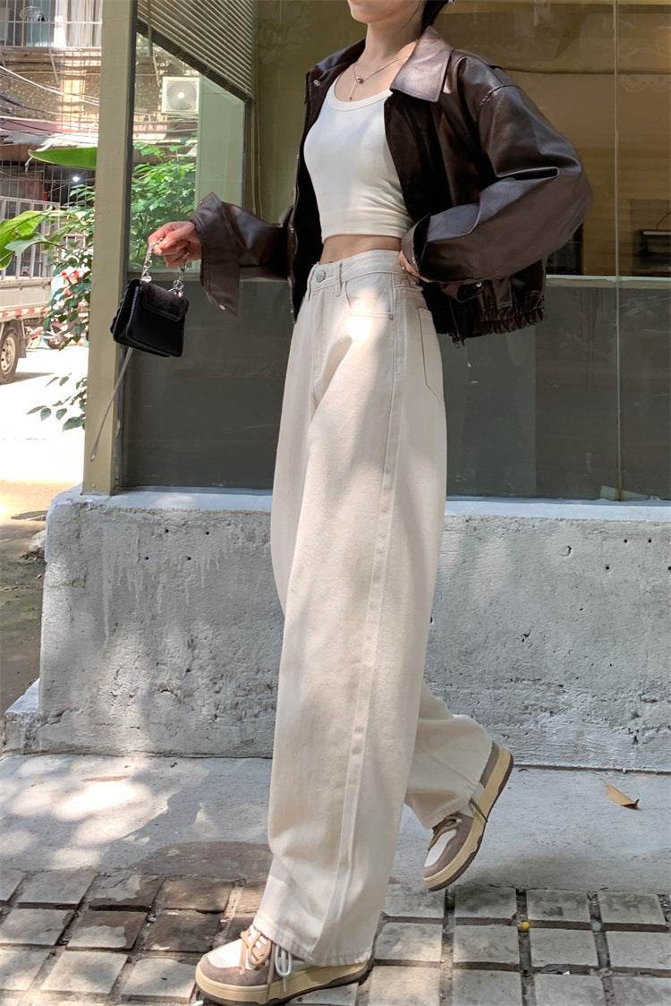 Pantalon en jean blanc coupe droite - Droxev