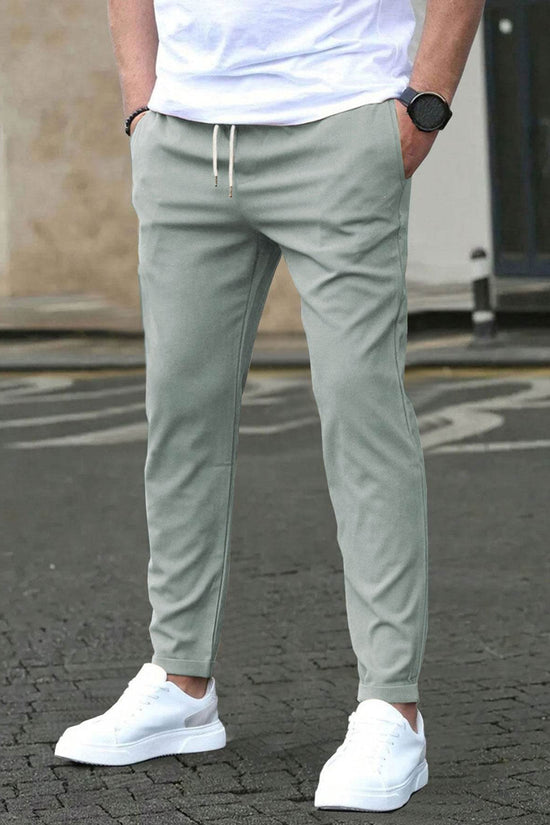 Pantalon court décontracté coupe slim avec étiquette en cuir, couleur unie - Droxev