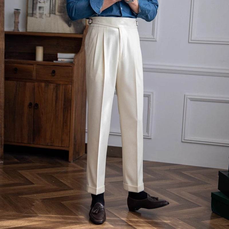 Pantalon de costume décontracté taille haute pour homme, coupe droite, style britannique - Droxev