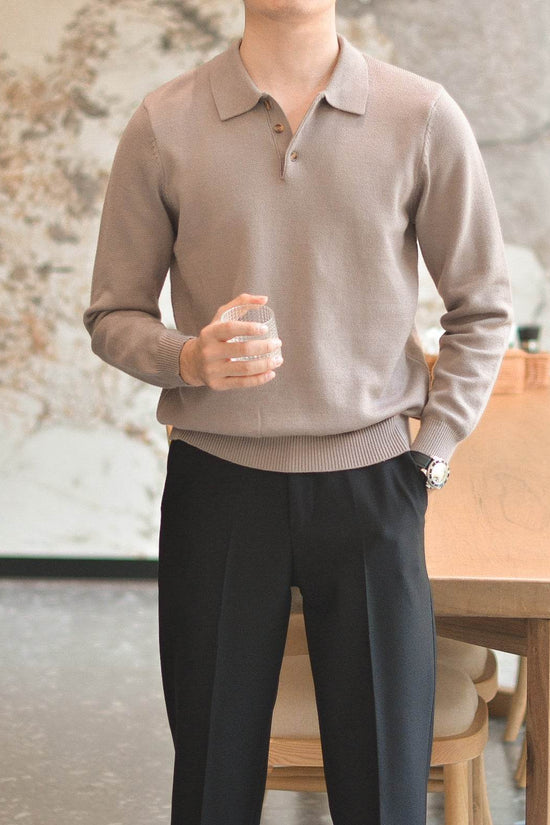 Chemise en tricot à revers vintage vert menthe pour hommes - Droxev