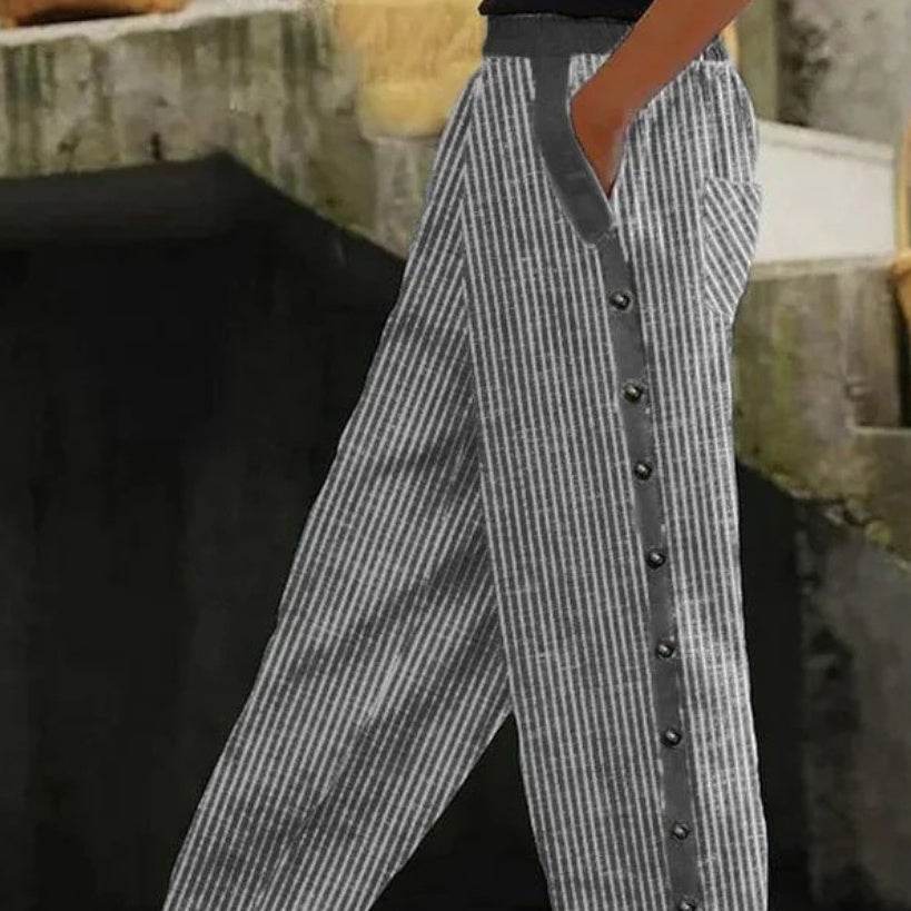 Pantalon décontracté en lin imprimé exquis - Droxev