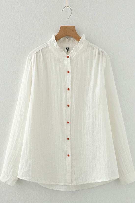 Chemise blanche à manches longues en fil de coton double épaisseur - Droxev