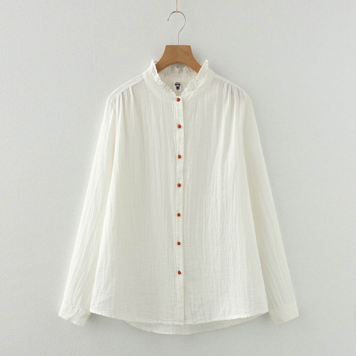 Chemise blanche à manches longues en fil de coton double épaisseur - Droxev