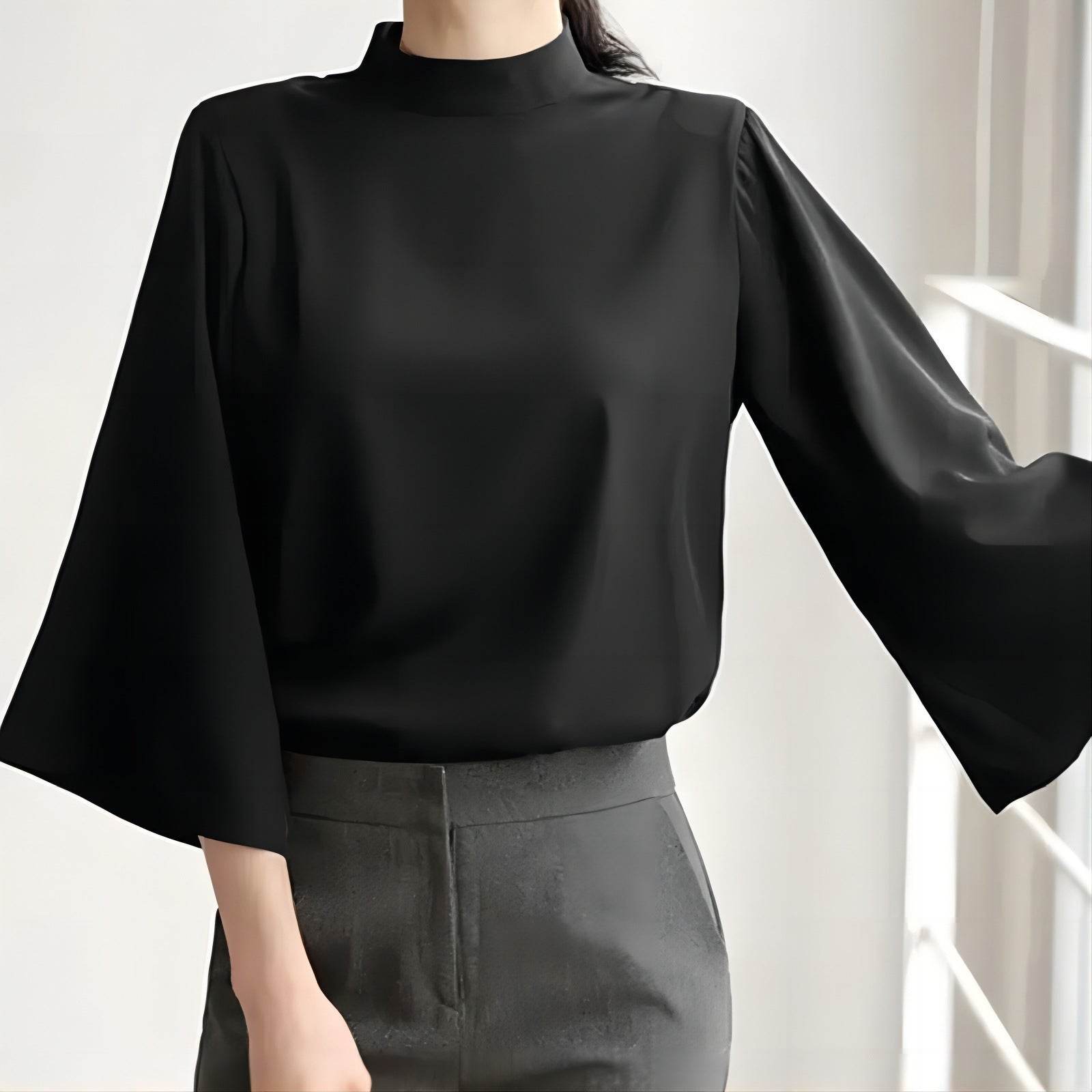 Chemise décontractée à col montant et manches bouffantes - Droxev