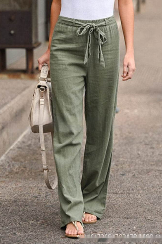 Pantalon décontracté en lin de couleur unie - Droxev