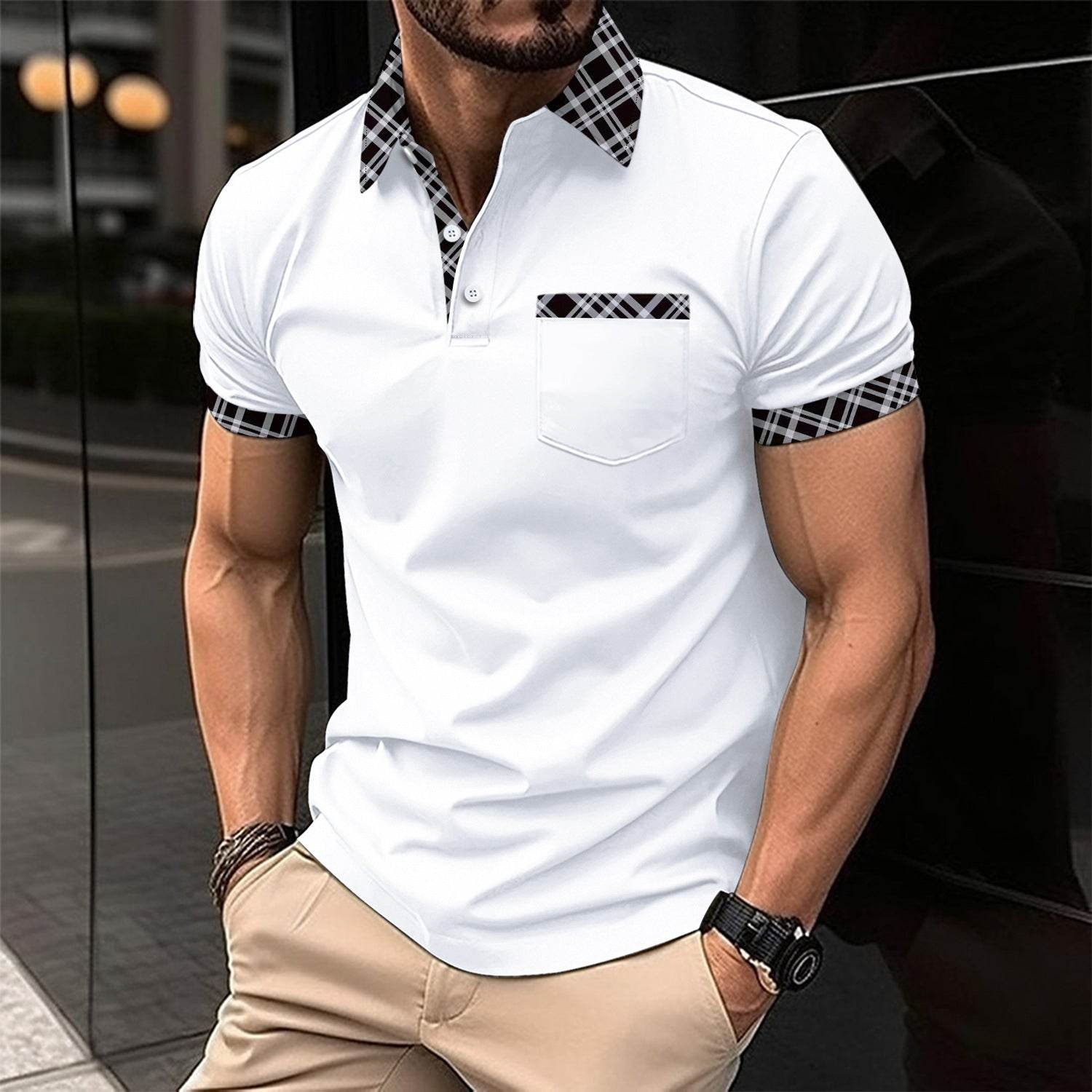 Polos de sport à manches courtes à carreaux assortis aux couleurs européennes et américaines - Droxev