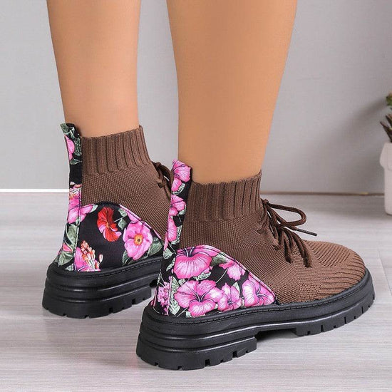 Chaussures en maille respirantes et élastiques pour femmes, bottines montantes pour l'automne et l'hiver - Droxev