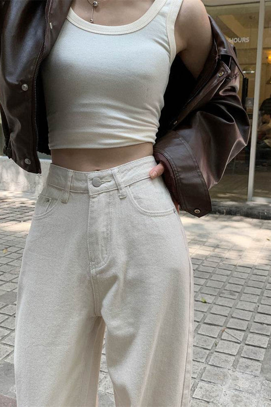 Pantalon en jean blanc coupe droite - Droxev