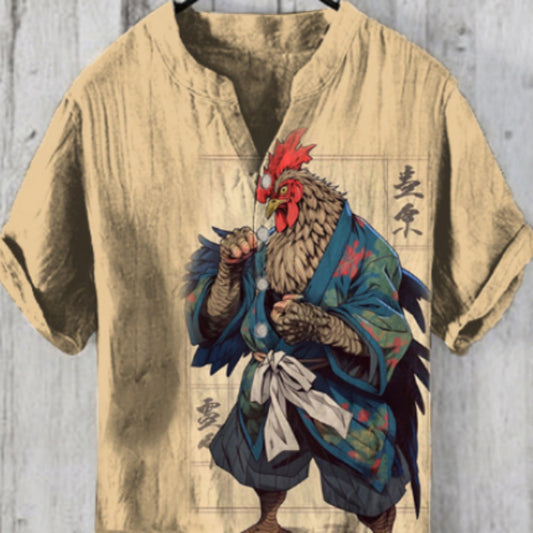 Chemise d'été grande taille à manches courtes et trois boutons pour homme