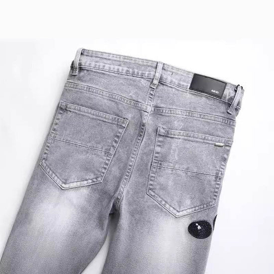 Jean extensible pour homme avec patch brodé Cobra gris tendance - Droxev