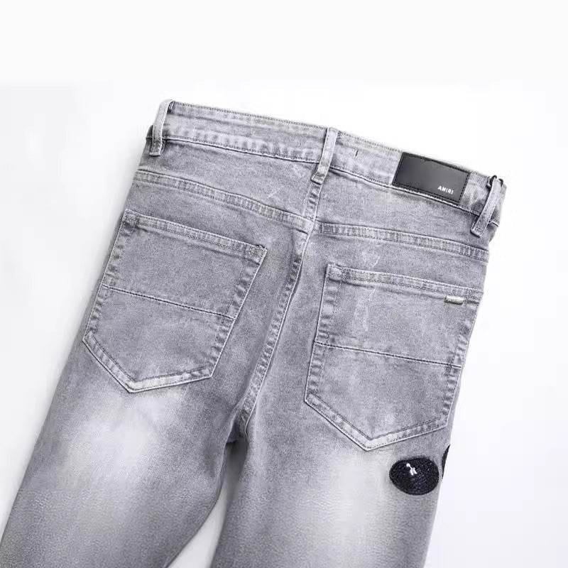 Jean extensible pour homme avec patch brodé Cobra gris tendance - Droxev