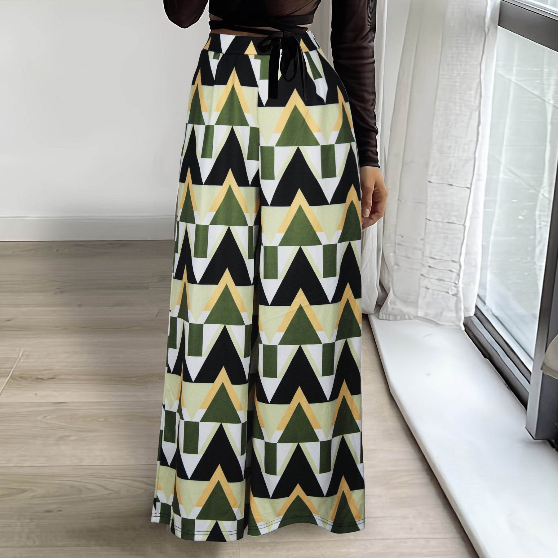 Pantalon décontracté droit imprimé à jambes larges - Droxev