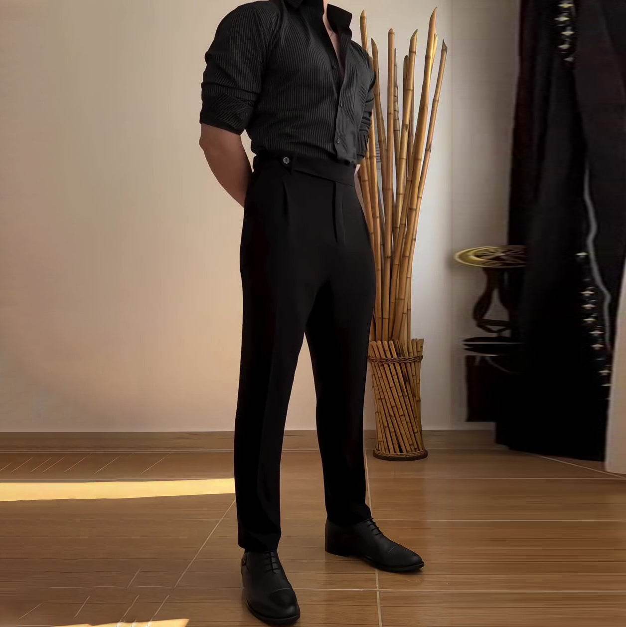 Pantalon droit drapé décontracté pour homme - Droxev