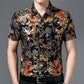 Chemise d'été imprimée à manches courtes pour homme d'âge moyen, en soie glacée extensible, pour loisirs