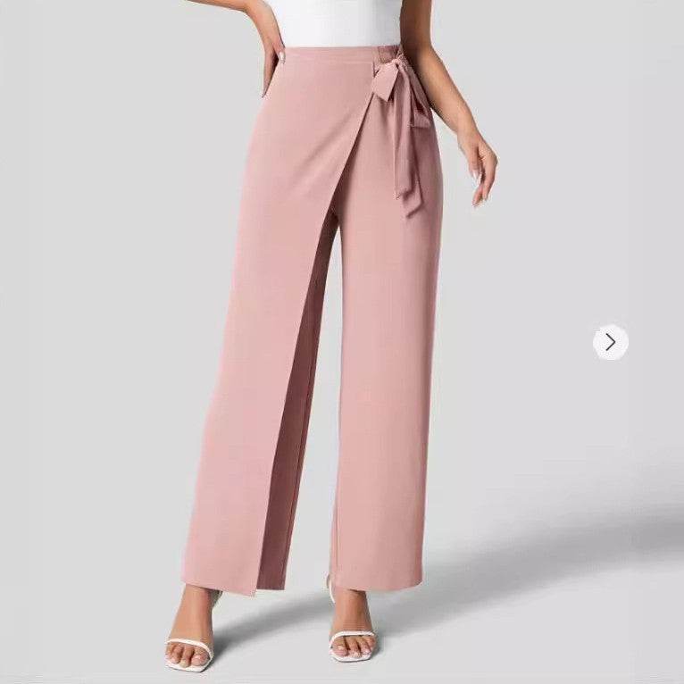 Pantalon large taille haute pour femme avec fermeture éclair invisible sur le côté - Droxev