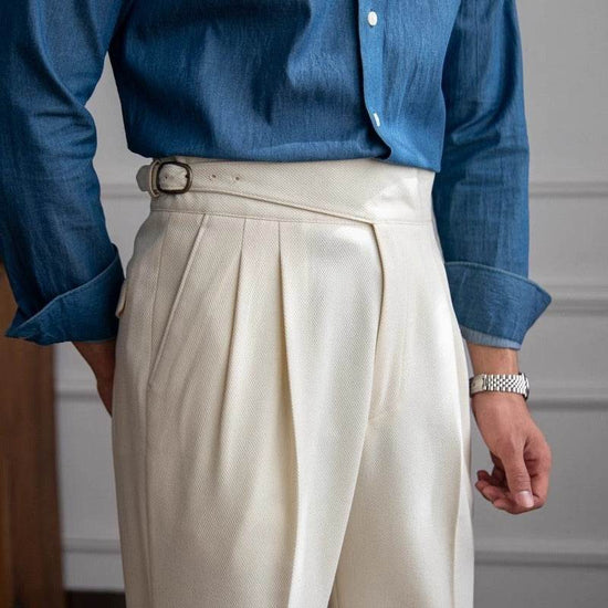 Pantalon de costume décontracté taille haute pour homme, coupe droite, style britannique - Droxev