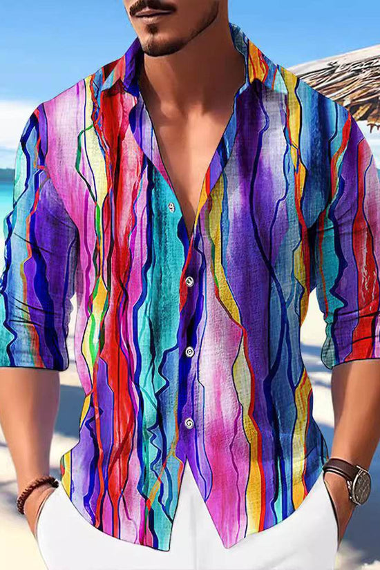 Chemise homme imprimée en lin et bambou de couleur assortie - Droxev