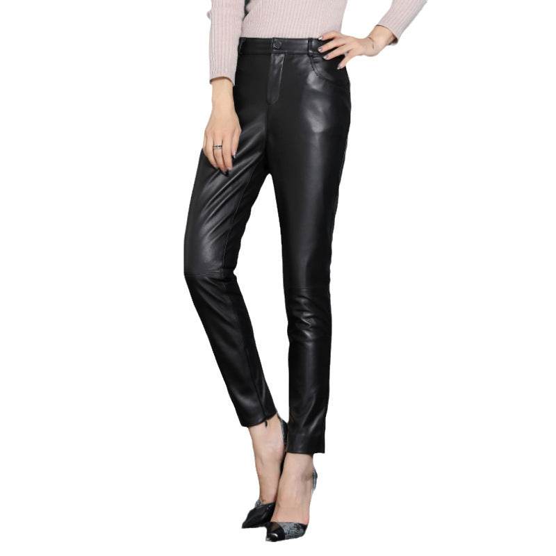 Pantalon crayon slim en cuir véritable et peau de mouton - Droxev