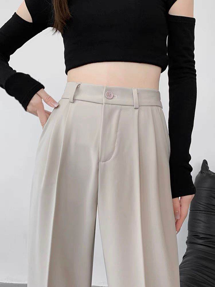 Pantalon de costume décontracté taille haute à jambe droite - Droxev