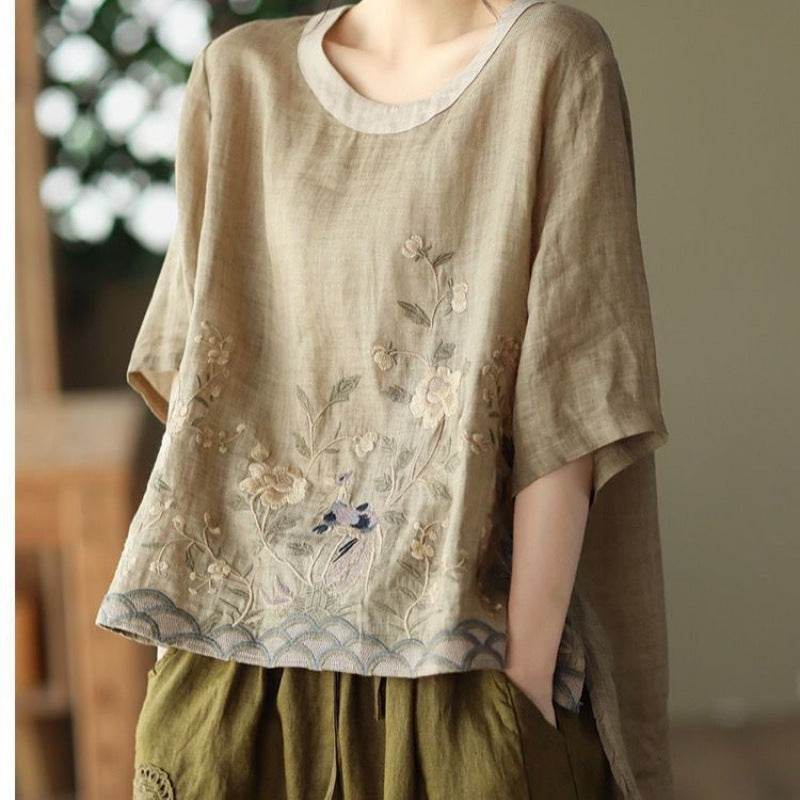 Pull à col rond coloré avec haut brodé Art rétro - Droxev