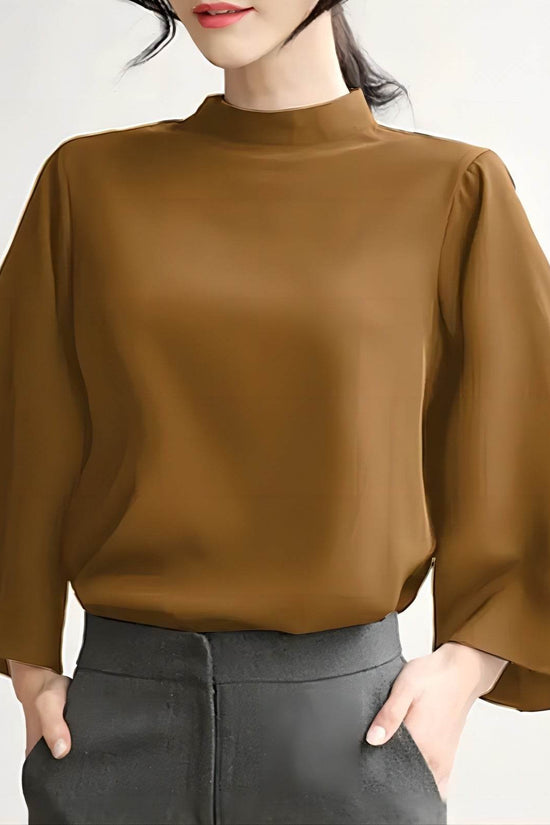 Chemise décontractée à col montant et manches bouffantes - Droxev