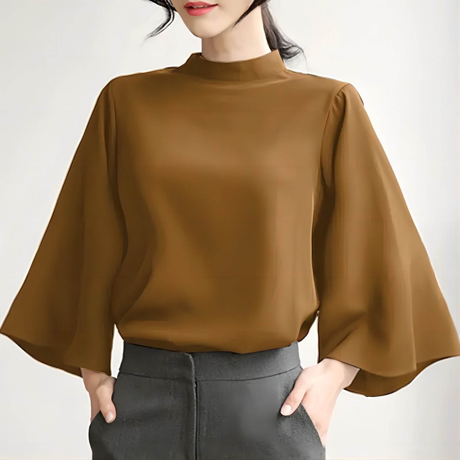 Chemise décontractée à col montant et manches bouffantes - Droxev