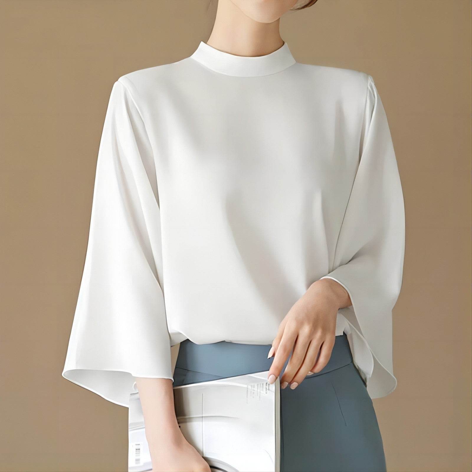 Chemise décontractée à col montant et manches bouffantes - Droxev