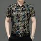 Chemise d'été imprimée à manches courtes pour homme d'âge moyen, en soie glacée extensible, pour loisirs