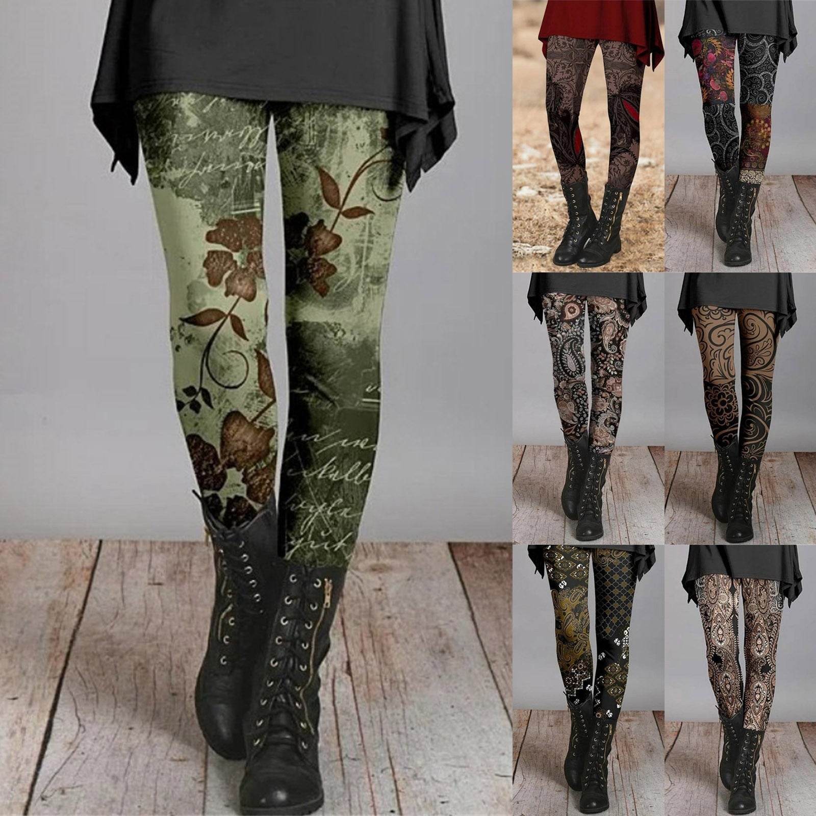 Leggings amincissants imprimés style rétro ethnique pour femmes - Droxev