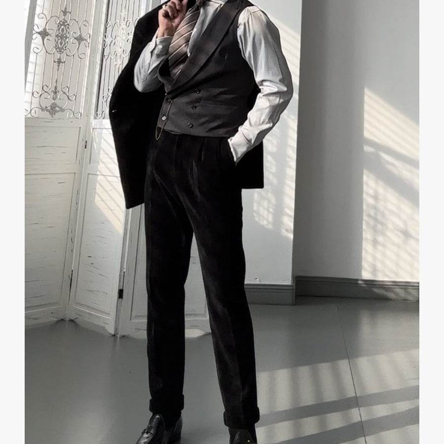 Pantalon de costume en velours côtelé pour homme, coupe droite, pour l'automne - Droxev