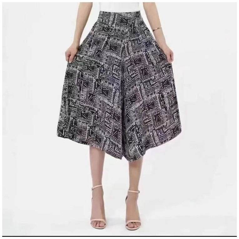 Capris à jambes larges, taille haute, slim et décontracté, imprimé - Droxev