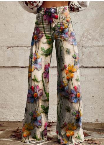 Pantalon large en faux denim fin - Droxev