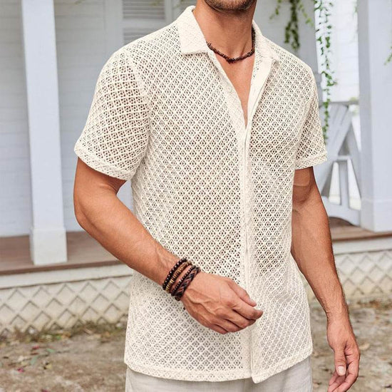 Chemise d'été à revers en maille pour homme – Vêtements de plage respirants - Droxev