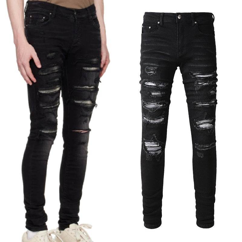 Jean slim noir élastique teinté gris blanc pour homme - Droxev